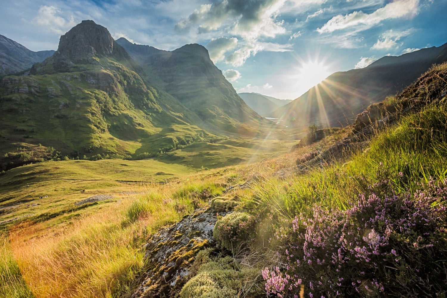 A picture of the Scottish Highlands with mountains in the background